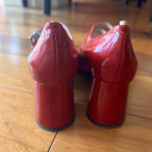 Charles and Keith triple buckled Red Mary Janes with Cylindrical Heels - Picture 2 of 7